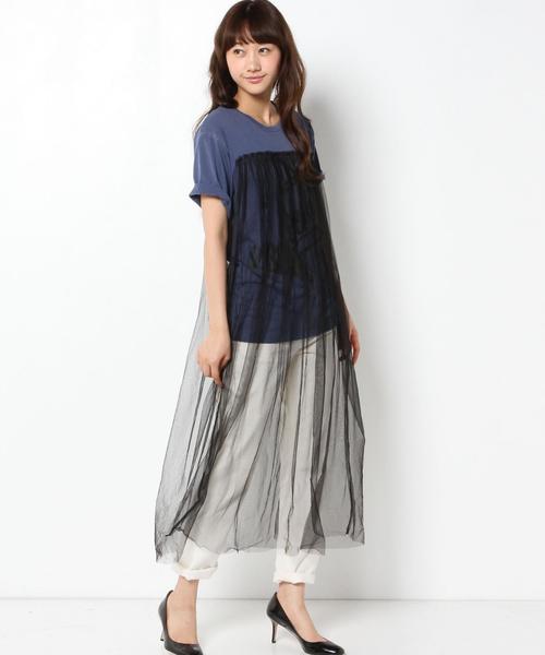 Another Edition(アナザーエディション)の「AEBC チュールドッキングPrt Tee◆(Tシャツ/カットソー・レディース・ブラック/ネイビー・フリー)」の14枚目の写真