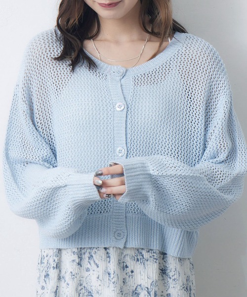 RETRO GIRL（レトロガール）の「ラメメッシュカーデ（ニット/セーター・レディース・オフホワイト/ライトブルー/ライトオレンジ系/ブラック・FREE）」の3枚目の写真