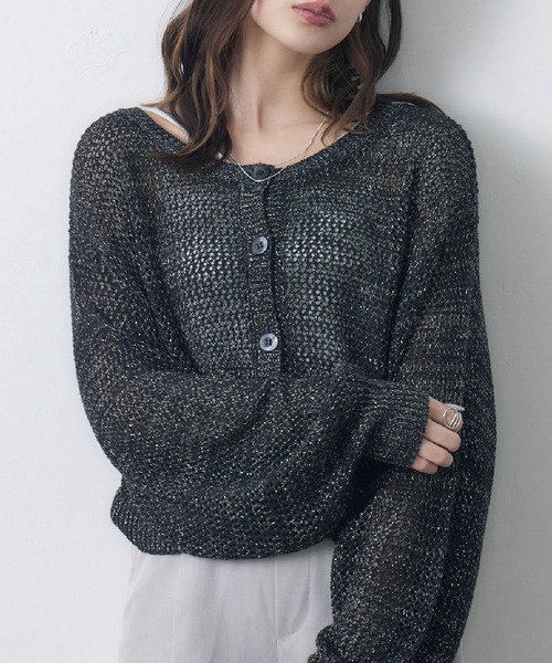 RETRO GIRL（レトロガール）の「ラメメッシュカーデ（ニット/セーター・レディース・オフホワイト/ライトブルー/ライトオレンジ系/ブラック・FREE）」の17枚目の写真