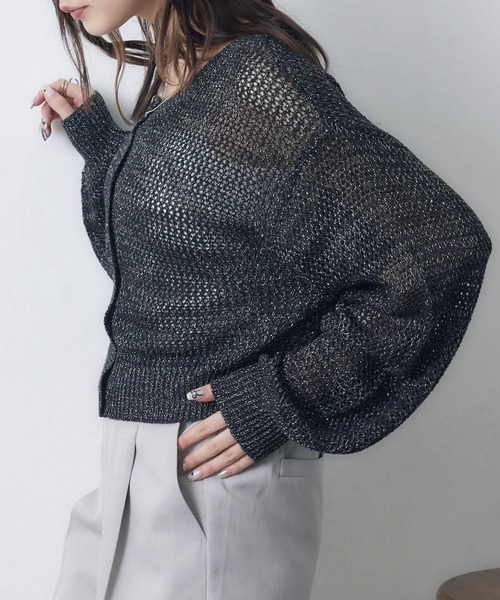 RETRO GIRL（レトロガール）の「ラメメッシュカーデ（ニット/セーター・レディース・オフホワイト/ライトブルー/ライトオレンジ系/ブラック・FREE）」の16枚目の写真