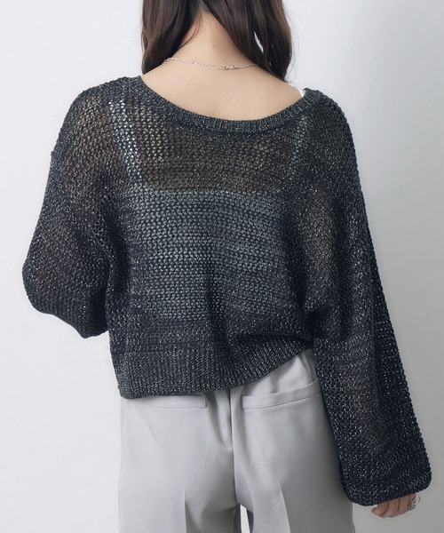 RETRO GIRL（レトロガール）の「ラメメッシュカーデ（ニット/セーター・レディース・オフホワイト/ライトブルー/ライトオレンジ系/ブラック・FREE）」の14枚目の写真