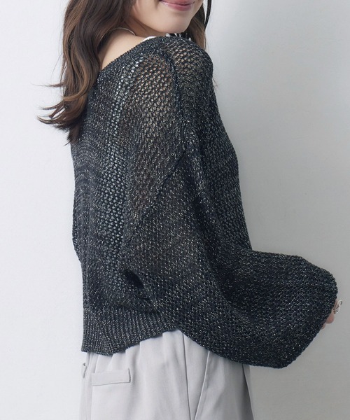 RETRO GIRL（レトロガール）の「ラメメッシュカーデ（ニット/セーター・レディース・オフホワイト/ライトブルー/ライトオレンジ系/ブラック・FREE）」の15枚目の写真