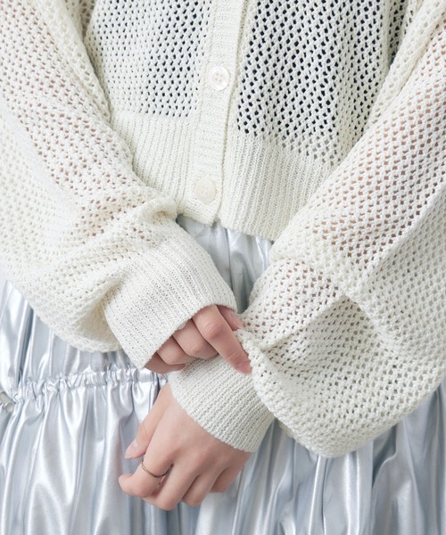 RETRO GIRL（レトロガール）の「ラメメッシュカーデ（ニット/セーター・レディース・オフホワイト/ライトブルー/ライトオレンジ系/ブラック・FREE）」の7枚目の写真