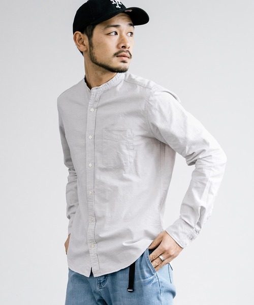 Rocky Monroe(ロッキーモンロー)の「日本製 国産 オックスフォードバンドカラー長袖シャツ(シャツ/ブラウス・メンズ・ホワイト/ネイビー/チャコール/ブラック/オリーブ/サックスブルー/ブルー/グレー・XL/L/M)」の4枚目の写真