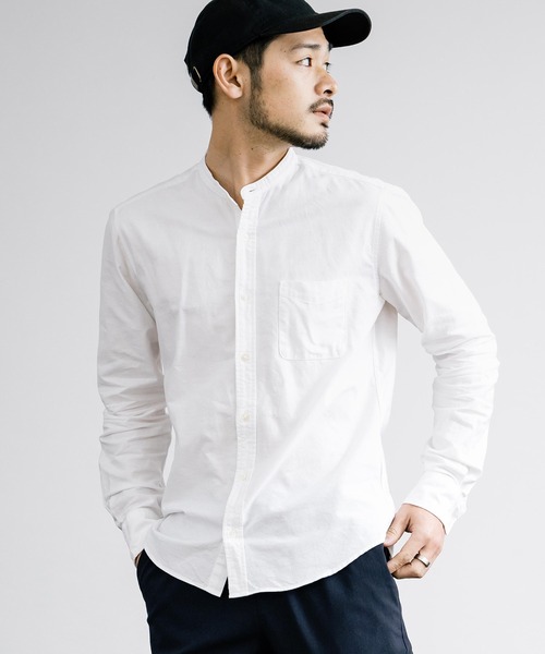 Rocky Monroe(ロッキーモンロー)の「日本製 国産 オックスフォードバンドカラー長袖シャツ(シャツ/ブラウス・メンズ・ホワイト/ネイビー/チャコール/ブラック/オリーブ/サックスブルー/ブルー/グレー・XL/L/M)」の3枚目の写真