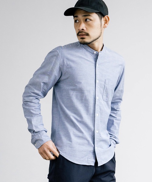Rocky Monroe(ロッキーモンロー)の「日本製 国産 オックスフォードバンドカラー長袖シャツ(シャツ/ブラウス・メンズ・ホワイト/ネイビー/チャコール/ブラック/オリーブ/サックスブルー/ブルー/グレー・XL/L/M)」の8枚目の写真