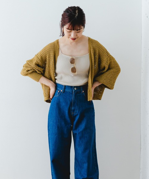 F by ROSSO（エフバイロッソ）の「F by ROSSO　メッシュ編みショートカーディガン（カーディガン/ボレロ・レディース・イエロー/ブラック/ライトベージュ・FREE）」の3枚目の写真