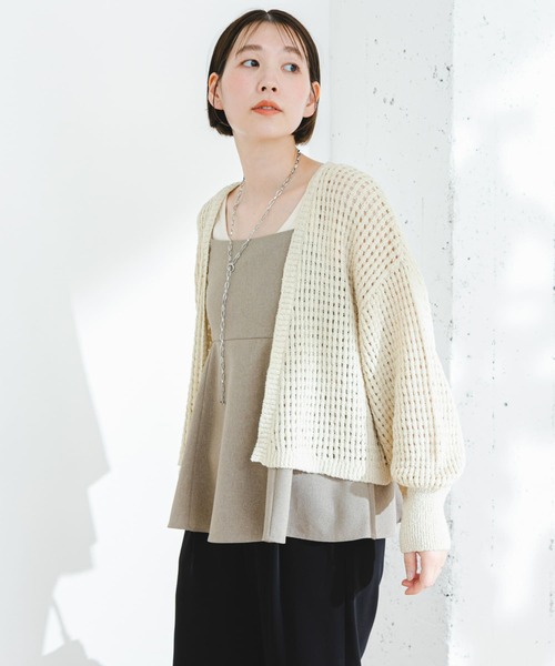 F by ROSSO（エフバイロッソ）の「F by ROSSO　メッシュ編みショートカーディガン（カーディガン/ボレロ・レディース・イエロー/ブラック/ライトベージュ・FREE）」の6枚目の写真