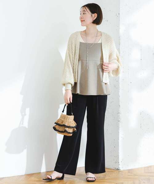 F by ROSSO（エフバイロッソ）の「F by ROSSO　メッシュ編みショートカーディガン（カーディガン/ボレロ・レディース・イエロー/ブラック/ライトベージュ・FREE）」の8枚目の写真