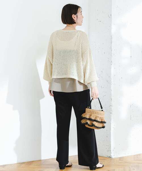 F by ROSSO（エフバイロッソ）の「F by ROSSO　メッシュ編みショートカーディガン（カーディガン/ボレロ・レディース・イエロー/ブラック/ライトベージュ・FREE）」の9枚目の写真