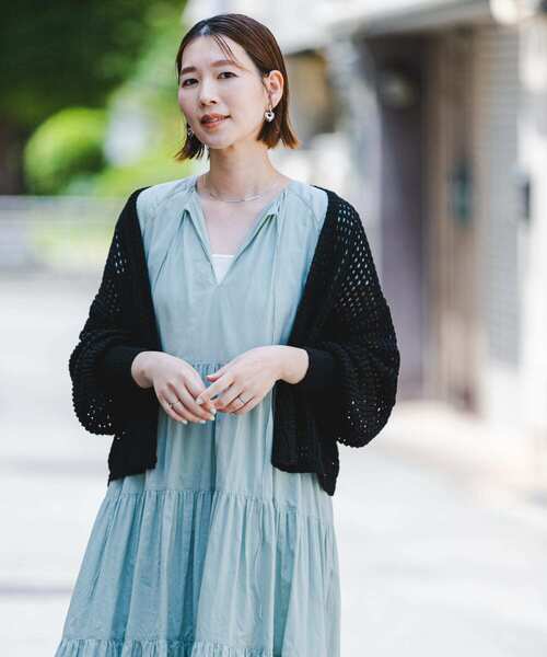 F by ROSSO（エフバイロッソ）の「F by ROSSO　メッシュ編みショートカーディガン（カーディガン/ボレロ・レディース・イエロー/ブラック/ライトベージュ・FREE）」の10枚目の写真