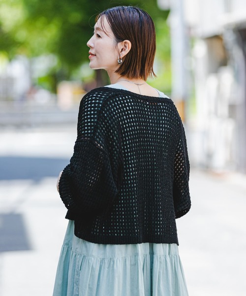 F by ROSSO（エフバイロッソ）の「F by ROSSO　メッシュ編みショートカーディガン（カーディガン/ボレロ・レディース・イエロー/ブラック/ライトベージュ・FREE）」の11枚目の写真