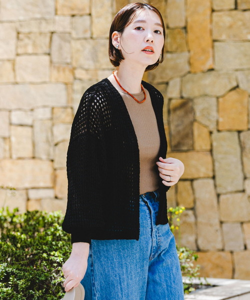 F by ROSSO（エフバイロッソ）の「F by ROSSO　メッシュ編みショートカーディガン（カーディガン/ボレロ・レディース・イエロー/ブラック/ライトベージュ・FREE）」の14枚目の写真