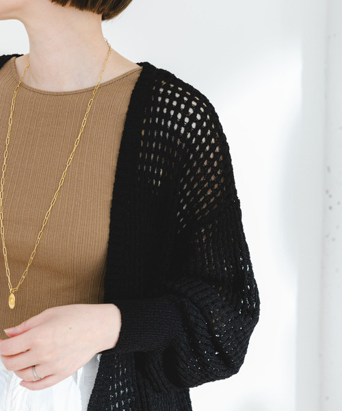 F by ROSSO（エフバイロッソ）の「F by ROSSO　メッシュ編みショートカーディガン（カーディガン/ボレロ・レディース・イエロー/ブラック/ライトベージュ・FREE）」の16枚目の写真