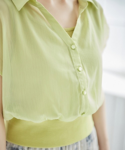 12Twelve Agenda（トゥエルブ　アジェンダ）の「インナー付シアーシャツフレンチスリーブプルオーバー（シャツ/ブラウス・レディース・アイボリー/ブラック/チャコールグレー/イエロー/ブルー・M）」の5枚目の写真