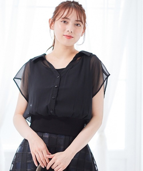 12Twelve Agenda（トゥエルブ　アジェンダ）の「インナー付シアーシャツフレンチスリーブプルオーバー（シャツ/ブラウス・レディース・アイボリー/ブラック/チャコールグレー/イエロー/ブルー・M）」の8枚目の写真