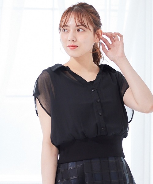 12Twelve Agenda（トゥエルブ　アジェンダ）の「インナー付シアーシャツフレンチスリーブプルオーバー（シャツ/ブラウス・レディース・アイボリー/ブラック/チャコールグレー/イエロー/ブルー・M）」の9枚目の写真