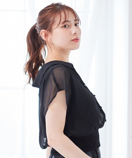 12Twelve Agenda（トゥエルブ　アジェンダ）の「インナー付シアーシャツフレンチスリーブプルオーバー（シャツ/ブラウス・レディース・アイボリー/ブラック/チャコールグレー/イエロー/ブルー・M）」の10枚目の写真