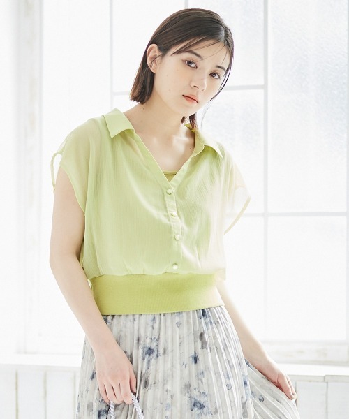 12Twelve Agenda（トゥエルブ　アジェンダ）の「インナー付シアーシャツフレンチスリーブプルオーバー（シャツ/ブラウス・レディース・アイボリー/ブラック/チャコールグレー/イエロー/ブルー・M）」の18枚目の写真