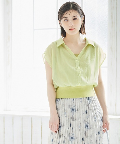 12Twelve Agenda（トゥエルブ　アジェンダ）の「インナー付シアーシャツフレンチスリーブプルオーバー（シャツ/ブラウス・レディース・アイボリー/ブラック/チャコールグレー/イエロー/ブルー・M）」の19枚目の写真