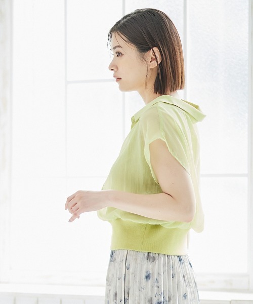 12Twelve Agenda（トゥエルブ　アジェンダ）の「インナー付シアーシャツフレンチスリーブプルオーバー（シャツ/ブラウス・レディース・アイボリー/ブラック/チャコールグレー/イエロー/ブルー・M）」の20枚目の写真