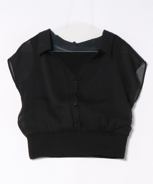 12Twelve Agenda（トゥエルブ　アジェンダ）の「インナー付シアーシャツフレンチスリーブプルオーバー（シャツ/ブラウス・レディース・アイボリー/ブラック/チャコールグレー/イエロー/ブルー・M）」の22枚目の写真