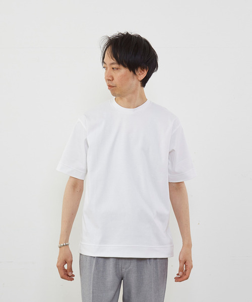 MEN'S MELROSE（メンズメルローズ）の「マーセライズドスムースクルーネックTシャツ（Tシャツ/カットソー・メンズ・ネイビー/キャメル/グレー/ホワイト・3/4/2）」の2枚目の写真