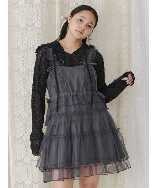 チュールドロストミニキャミワンピース ピンク メリージェニー merry jenny チュールドロストミニキャミ