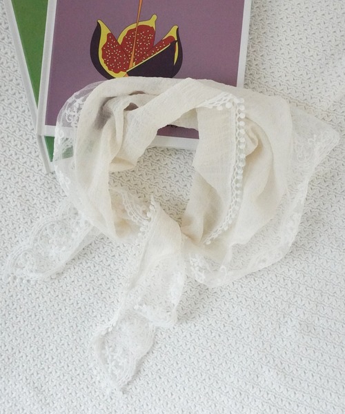 Port（ポート）の「【 Port / ポート 】 レース シフォンスカーフ ヘアバンド / バブーシュカ 三角 ヘアバンド #_（ヘアバンド・レディース・ピンク/アイボリー・FREE）」の3枚目の写真
