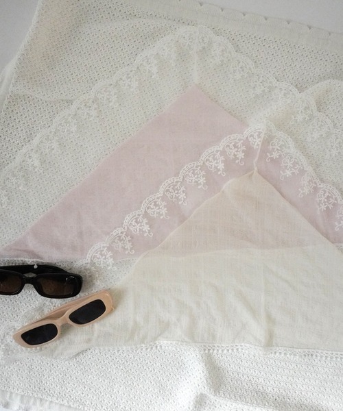 Port（ポート）の「【 Port / ポート 】 レース シフォンスカーフ ヘアバンド / バブーシュカ 三角 ヘアバンド #_（ヘアバンド・レディース・ピンク/アイボリー・FREE）」の8枚目の写真