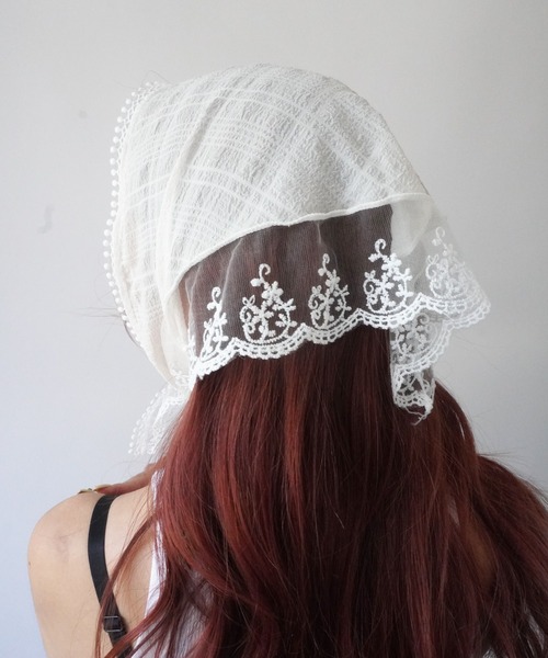 Port（ポート）の「【 Port / ポート 】 レース シフォンスカーフ ヘアバンド / バブーシュカ 三角 ヘアバンド #_（ヘアバンド・レディース・ピンク/アイボリー・FREE）」の9枚目の写真