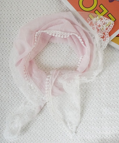Port（ポート）の「【 Port / ポート 】 レース シフォンスカーフ ヘアバンド / バブーシュカ 三角 ヘアバンド #_（ヘアバンド・レディース・ピンク/アイボリー・FREE）」の10枚目の写真