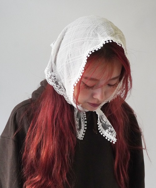 Port（ポート）の「【 Port / ポート 】 レース シフォンスカーフ ヘアバンド / バブーシュカ 三角 ヘアバンド #_（ヘアバンド・レディース・ピンク/アイボリー・FREE）」の11枚目の写真