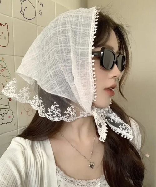 Port（ポート）の「【 Port / ポート 】 レース シフォンスカーフ ヘアバンド / バブーシュカ 三角 ヘアバンド #_（ヘアバンド・レディース・ピンク/アイボリー・FREE）」の17枚目の写真