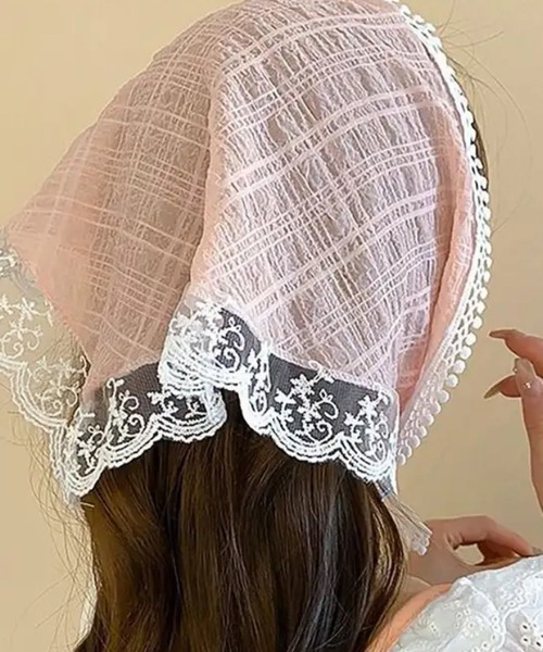 Port（ポート）の「【 Port / ポート 】 レース シフォンスカーフ ヘアバンド / バブーシュカ 三角 ヘアバンド #_（ヘアバンド・レディース・ピンク/アイボリー・FREE）」の16枚目の写真