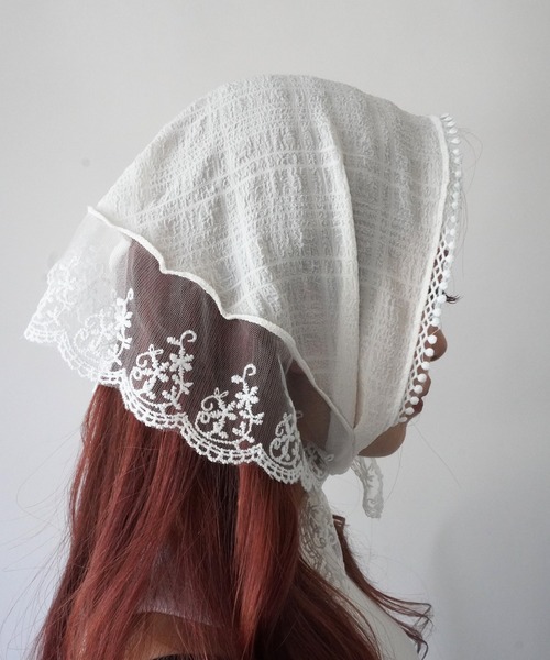 Port（ポート）の「【 Port / ポート 】 レース シフォンスカーフ ヘアバンド / バブーシュカ 三角 ヘアバンド #_（ヘアバンド・レディース・ピンク/アイボリー・FREE）」の15枚目の写真