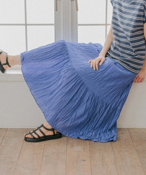 niko and...(ニコアンド)の「クリンクル切り替えスカート(スカート・レディース・ピンク/ブルー/ブラック/アイボリー・FREE)」の3枚目の写真