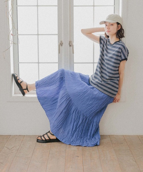 niko and...(ニコアンド)の「クリンクル切り替えスカート(スカート・レディース・ピンク/ブルー/ブラック/アイボリー・FREE)」の8枚目の写真