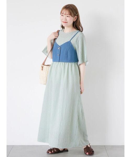 ehka sopo（エヘカソポ）の「チェックワンピース+デニムビスチェ（ワンピース・レディース・サックスブルー/ブラック/グリーン・F）」の2枚目の写真