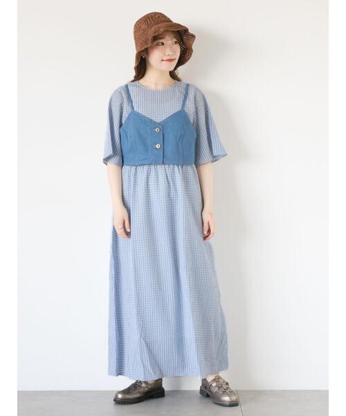 ehka sopo（エヘカソポ）の「チェックワンピース+デニムビスチェ（ワンピース・レディース・サックスブルー/ブラック/グリーン・F）」の5枚目の写真