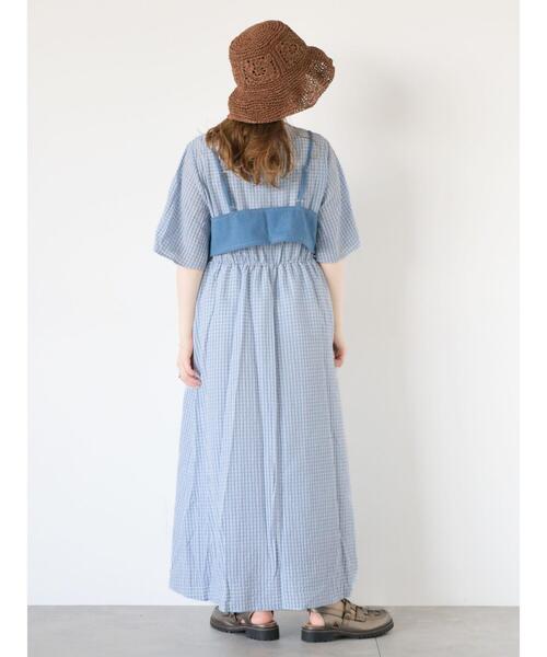 ehka sopo（エヘカソポ）の「チェックワンピース+デニムビスチェ（ワンピース・レディース・サックスブルー/ブラック/グリーン・F）」の6枚目の写真