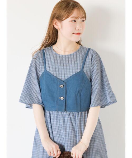 ehka sopo（エヘカソポ）の「チェックワンピース+デニムビスチェ（ワンピース・レディース・サックスブルー/ブラック/グリーン・F）」の8枚目の写真