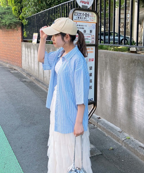 AS KNOW AS plus（アズノゥアズプラス）の「◎サガラ刺繍 バックアートロゴ半袖ビッグシャツ（シャツ/ブラウス・レディース・イエロー系/ブルー系/グリーン系/ベージュ系1/ブルー系1/ブラウン系1・FREE）」の12枚目の写真