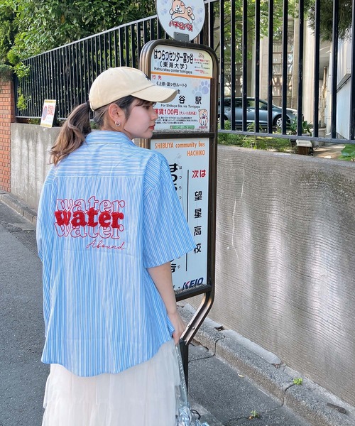 AS KNOW AS plus（アズノゥアズプラス）の「◎サガラ刺繍 バックアートロゴ半袖ビッグシャツ（シャツ/ブラウス・レディース・イエロー系/ブルー系/グリーン系/ベージュ系1/ブルー系1/ブラウン系1・FREE）」の9枚目の写真