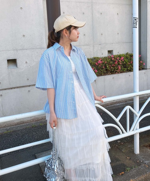 AS KNOW AS plus（アズノゥアズプラス）の「◎サガラ刺繍 バックアートロゴ半袖ビッグシャツ（シャツ/ブラウス・レディース・イエロー系/ブルー系/グリーン系/ベージュ系1/ブルー系1/ブラウン系1・FREE）」の16枚目の写真