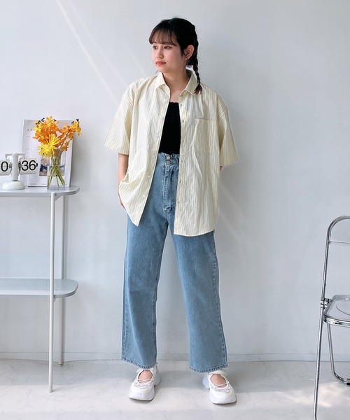 AS KNOW AS plus（アズノゥアズプラス）の「◎サガラ刺繍 バックアートロゴ半袖ビッグシャツ（シャツ/ブラウス・レディース・イエロー系/ブルー系/グリーン系/ベージュ系1/ブルー系1/ブラウン系1・FREE）」の21枚目の写真