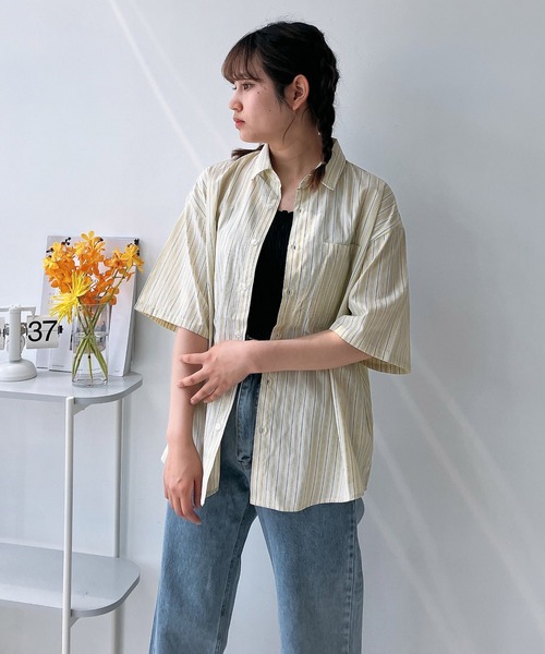 AS KNOW AS plus（アズノゥアズプラス）の「◎サガラ刺繍 バックアートロゴ半袖ビッグシャツ（シャツ/ブラウス・レディース・イエロー系/ブルー系/グリーン系/ベージュ系1/ブルー系1/ブラウン系1・FREE）」の17枚目の写真