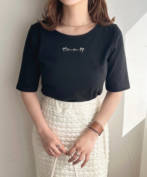 apres jour（アプレジュール）の「ロゴリボン刺繍Tシャツ【ZOZOTOWN限定アイテム】（Tシャツ/カットソー・レディース・ホワイト系その他/オフホワイト/ブラック・X-LARGE/フリー）」の20枚目の写真