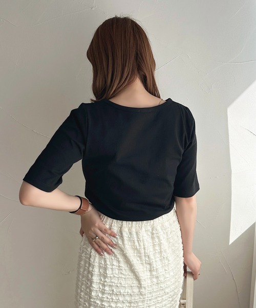apres jour（アプレジュール）の「ロゴリボン刺繍Tシャツ【ZOZOTOWN限定アイテム】（Tシャツ/カットソー・レディース・ホワイト系その他/オフホワイト/ブラック・X-LARGE/フリー）」の21枚目の写真