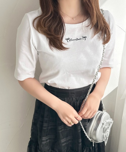 apres jour（アプレジュール）の「ロゴリボン刺繍Tシャツ【ZOZOTOWN限定アイテム】（Tシャツ/カットソー・レディース・ホワイト系その他/オフホワイト/ブラック・X-LARGE/フリー）」の9枚目の写真